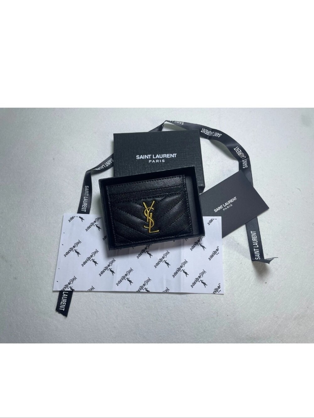Saint Laurent Black Quilted Leather Card Case with Gold YSL Emblem